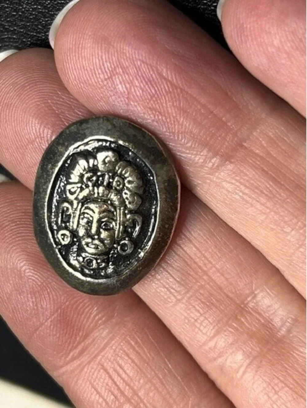 B6571 Vintage Ganesha Mayan Style Sterling silver *unmarked Pendant 5.7g 1